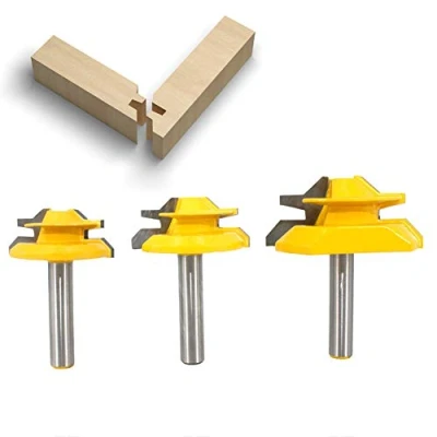 Image de BIGP 3Pcs 8mm tige 45 Degrés Lock Mitre Router Bit, Fraise à Bois, Rainurer, Tenon Joint Cutter Pour Outil de Coupe du Bois Machine Gravure, Décogeupa