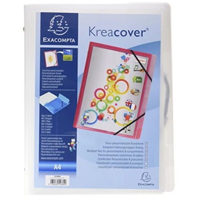 Image de Exacompta Réf. 55380E 1 trieur personnalisable Kreacover avec 3 rabats élastiques couverture et intérieur en PP 8 compartiments dim 25x32cm pour A4 5 couleurs aléatoires