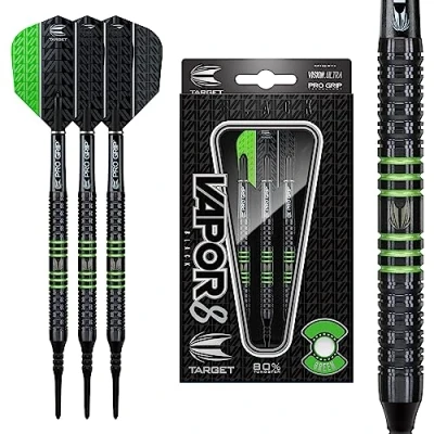 Image de Target Darts Vapor 8 Jeu de Fléchettes à Embout Souple Noir/Vert, Pointe Souple, 100446, Vert, 18 g