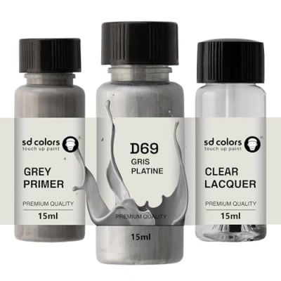 Image de SD COLORS GRIS PLATINE D69 Peinture de retouche 15 ML pour réparation des rayures Codes couleur (peinture + apprêt laque)