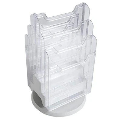 Image de Exacompta Réf. 60558D 1 tourniquet de table pivotant 6 compartiments pour format A4 vertical Profondeur par compartiment 26 mm Dimensions : 31,5 x 46,5 cm Gris lumière/cristal