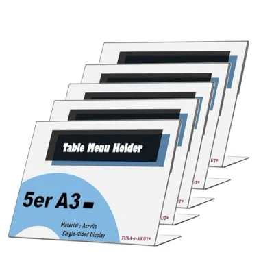 Image de TUKA 5x Présentoirs de Table A3 Paysage, Acrylique 3mm d&#039;épaisseur, Transparent L Stand Inclinés Porte Brochures Menu Support Présentation pour Bureau Réception Foires, TKD8201