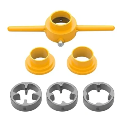 Image de QUR Outil de Fabrication Filetage en PVC,Enfileur Tuyaux,Kit D&#039;Outils Plomberie, Matrices Rondes avec 3 1/2 Pouce,3/4 Pouces et 1 Pouce,Ensemble NPT 6 Pièces