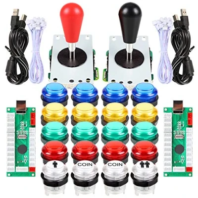 Image de EG STARTS 2 Joueurs LED Arcade DIY Pièces 2X encodeur USB + Ellipse Ovale Style Joystick 20x Boutons pour PC MAME Raspberry Pi Windows (Couleur Mixte)