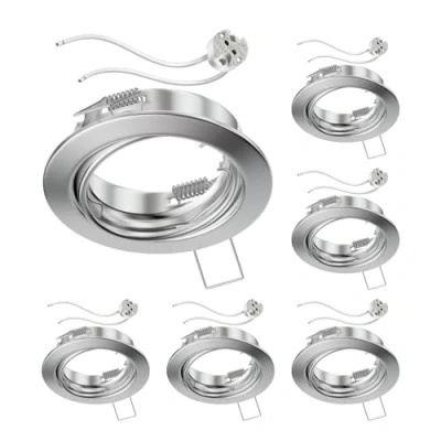 Image de ledscom.de 6 cadres d&#039;encastrement au plafond FERE Cadre chromé mat pivotant (LED/Halogène/MR16/50mm) incl. douille GU5.3