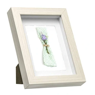 Image de EUGAD 3D Cadre photo Vitre en verre avec Papier Passe partout, bois de Boîte d&#039;Ombre pour Objets jusqu&#039;à 1,5cm, 13x18cm, Blanc