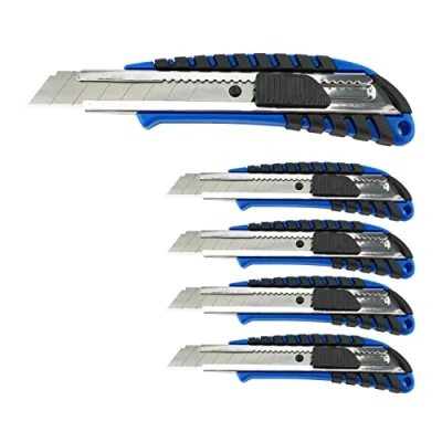 Image de D.RECT 2049 SET 5 Pièces Cutter avec Guide Métallique Lame 18mm Manche Caoutchouté Couteau à Tapis Universel Professionnel