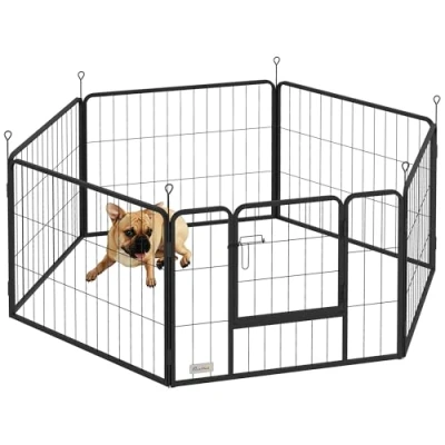 Image de PawHut Parc pour Chien, enclos Chien 6 Panneaux modulable et Pliable, Portable en Acier 60H cm avec Porte, clôture Chat, Chiot Petits Animaux, intérieur extérieur, Noir