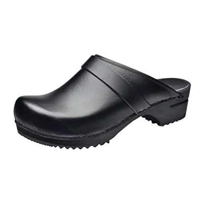 Image de Sanita Rita Sabots Ouverts Produit Original Fabriqué à la Main pour Femme en Cuir avec Semelle Bois Durable Noir EU 38