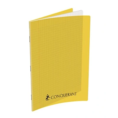 Image de CONQUERANT Cahier A4 Grands Carreaux Seyès 192 Pages Agrafées Couverture Polypro Jaune