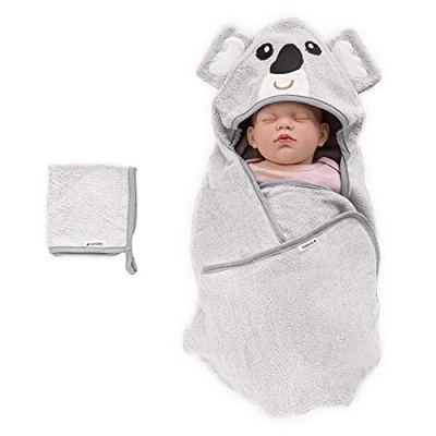 Image de Navaris Cape de bain bébé Serviette avec capuche en bambou pour fille garçon nouveau né Set sortie 1x gant toilette