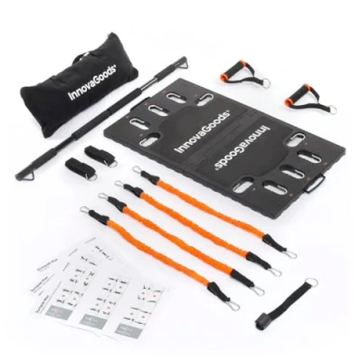 Image de InnovaGoods GymPak Max Système d&#039;Entraînement Portable Tout en Un, Résistance 54 70kg, Idéal Jambes/Ceinture, Noir/Orange, Acier/ABS/Caoutchouc/Mousse