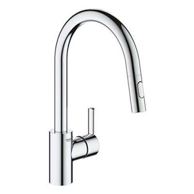 Image de GROHE Robinet mitigeur de cuisine évier Feel, douchette extractible, rotation 360, bec en U, inverseur 2 jets, installation et nettoyage facile, chromé, 31486001 (Import Allemagne)