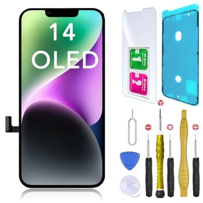 Image de CINQ TEQ Ecran OLED Remplacement pour iPhone 14 avec Joint Ecran, Verre trempé et Kit
