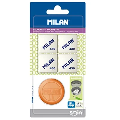 Image de MILAN BYM10227 Taille crayon blister Spin avec 4 efface miettes de pain 430