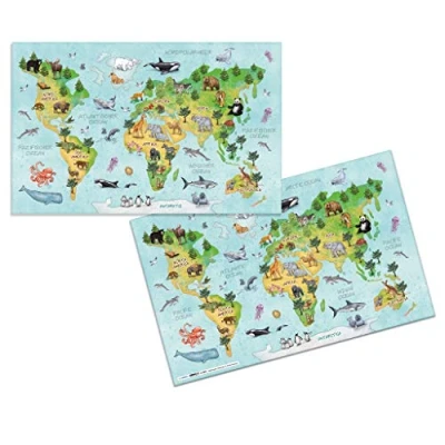 Image de Herma 19667 Sous main pour enfant en carton robuste 55 x 35 cm Antidérapant, facile à nettoyer Avec motif carte du monde imprimé recto et verso