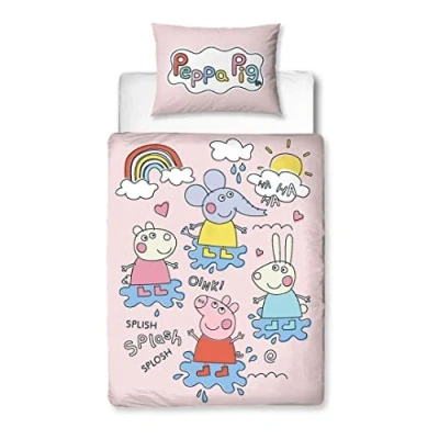 Image de Character World Peppa Pig Parure de lit Officielle pour d&#039;enfant Design ludique réversible Double Face avec taie d&#039;oreiller Assortie Polycoton