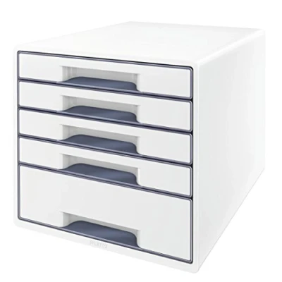 Image de Leitz WOW, 52142001 Boîte à tiroirs CUBE avec 4 tiroirs, A4, insert de tiroir transparent blanc/gris