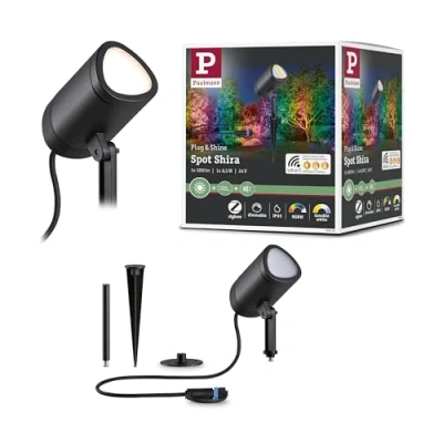 Image de Paulmann 94849 Plug &amp; Shine Projecteur de Jardin LED Shira Smart Home Zigbee 6,5W 250lm gradable 455mm Anthracite Aluminium RGBW, 6.5 W