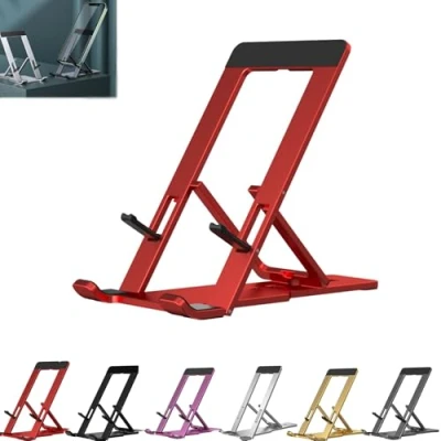 Image de VIUXL Folding Bracket, New 2024 Fashion Bracket for Phone, Foldable Aluminum Desktop Phone Stand, Portable Applicable to All (Red)