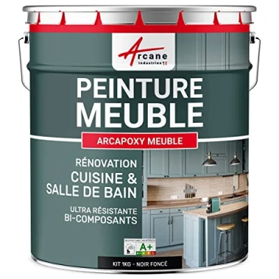 Image de Peinture MEUBLE Cuisine, Salle de Bain Résine Epoxy Bi composant ARCAPOXY 1 kg (jusqu&#039;à 12 m² en 2 couches) Noir foncé RAL 9005 ARCANE INDUSTRIES