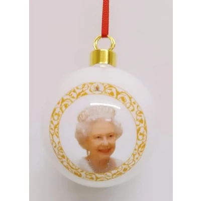 Image de Boule commémorative en porcelaine anglaise décorée à la main Motif HM Queen Elizabeth II In Loving Memory 7 cm