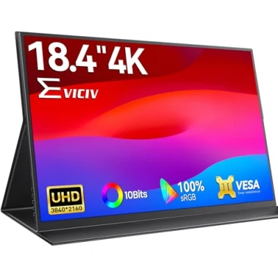 Image de EVICIV Ecran Portable 4K 18,4 Pouces Moniteur avec UHD 3840 x 2160 IPS USB C Mini HDMI pour Laptop PC Xbo PS5, Montable VESA