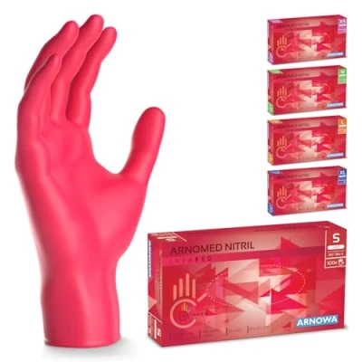 Image de ARNOMED gants jetables rouge, nitrile taille S, Gant jetable avec 100 pièces/boîte, en non poudrés &amp; sans latex, cuisine, a usage unique XS, M, L XL