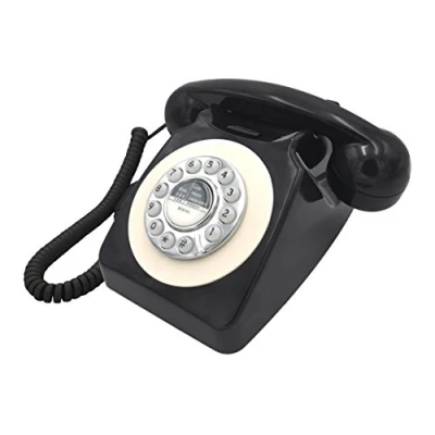 Image de Benross 44520 Téléphone Filaire rétro Classique/Style Vintage/Son de Sonnerie Classique/Numérotation à Bouton Poussoir/Fonction Rappel/Installation Facile/Noir