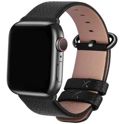 Image de Fullmosa Compatible avec Bracelet Apple Watch 42(Series 3 2 1)/44/45/46/49mm pour iWatch SE(1/2) Ultra(1/2) Series 10/9/8/7/6/5/4/3/2/1 de Remplacement Femme Homme Noir+Boucle Bronze