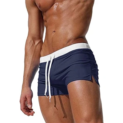 Image de TMEOG Maillot de Bain Homme Short Bain, Boxer Caleçon Piscine Séchage Rapide Plage Shorty Mayo avec Poche Zippée(Bleu Marine,XL)
