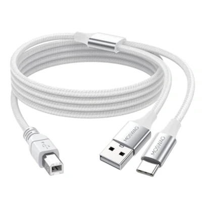 Image de MOSWAG Câble d&#039;imprimante USB 2en1 3M avec C vers MIDI d&#039;imprimante, B MIDI,câble,compatible instrument de musique,clavier MIDI, microphone