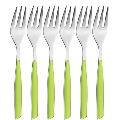 Image de BUGATTI, Glamour, lot de 6 fourchettes à dessert en acier inoxydable 18/10 et poignée VERT POMME, emballé dans une boîte cadeau, va au lave vaisselle