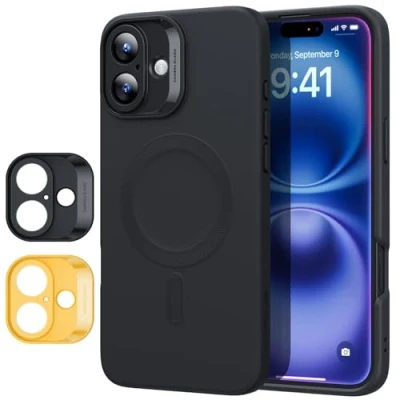 Image de ESR Coque pour iPhone 16 avec MagSafe, Recharge Magnétique, en Silicone, Lisse, Fine, Anti Chocs, Protection Totale D&#039;écran et D&#039;appareil Photo, Rayures, Microfibre Douce, Noir