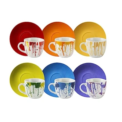 Image de Excelsa Dripping Lot de 6 tasses à café, porcelaine, 90 centilitres
