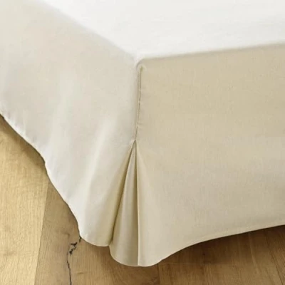 Image de Cache Sommier 180x200 Ecru 4 Volants de 38 cm pour avec Pieds Housse Fabriqué en Europe Jupe Lit Protège 180 x 200