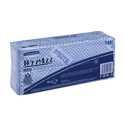 Image de WypAll X50 chiffons de nettoyage à code couleur 7441 bleus 6 paquets x 50 enchevêtrés (300 au total)
