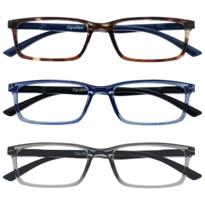 Image de OPULIZE See Lunettes de Lecture Anti Lumière Bleue Pack 3 Montures Étroites Charnières à Ressort Améliore le Sommeil Jeux Ordinateur Écailles Marron Bleu Gris Hommes Femmes BBB9 237 +3.00