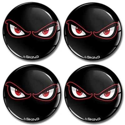 Image de SkinoEu® 4 x 60mm Autocollant 3D Silicone Universel pour Cache Moyeu, Enjoliveurs, Centre de Roue Caches Emblème Noir No Fear Eyes A 4060