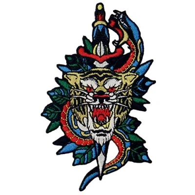 Image de Patch brodé en forme de Serpent Tigre et Dague, à coudre ou coller avec fer repasser