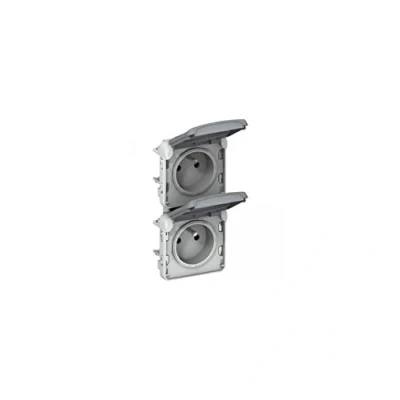 Image de Legrand 069563 Double Prise de Courant Étanche 2P+T Précâblées à La Verticale Plexo Composable IP55, 16A, 250V, Gris