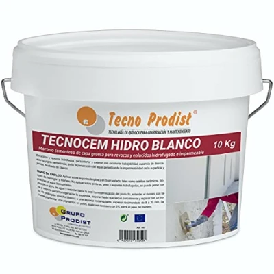 Image de TECNOCEM HYDRO de Tecno Prodist (10 Kg) Mortier ciment couche épaisse pour enduits et crépis, hydrofuge imperméable couleur blanche.