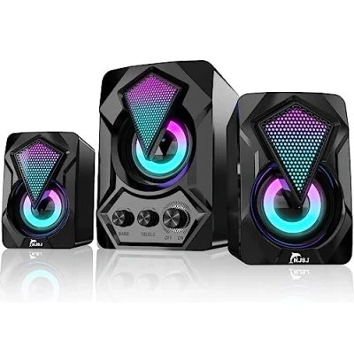 Image de njsj 2.1 Enceinte PC avec Caisson de Basses, Système d&#039;enceintes Jeu LED RVB Son Riche, Audio 3,5 mm, Basse alimentée par USB pour PC, PS4/5,TV, Smartphone,Tablette,Lecteur