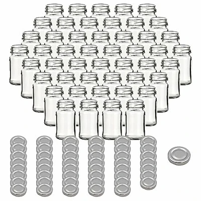 Image de gouveo Lot de 48 bocaux à vis 65 ml Mini avec couvercles argent Petits Pots twist off ronds pour confitures, épices