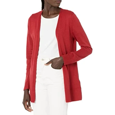 Image de Amazon Essentials Gilet Ouvert sur Le Devant Léger (Grandes Tailles Disponibles) Femme, Rouge Foncé, XL