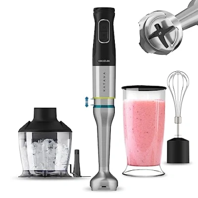 Image de Cecotec Mixeur à Main Katana 15 Chop B. 1500 W, 21 Vitesses et Turbo, 4 Lames en Titane Noir, Cloche Antiprojections, Pied Extra long, Kit d&#039;Accessoires, Verre 800 ml