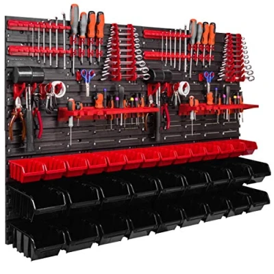 Image de ITBNN600x4 U2020 MIX16 32 Étagère murale, 1152 x 780 mm, système de stockage avec supports à outils, boîtes empilables, rangement, panneau mural extra solide, rayonnage extensible