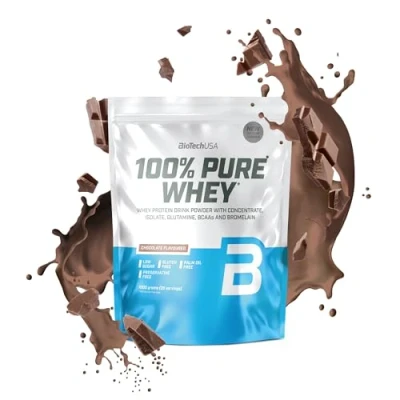Image de BioTechUSA 100% Pure Whey Poudre de protéines avec BCAA et Glutamine sans gluten, huile palme 21g par portion, 1 kg, Chocolat