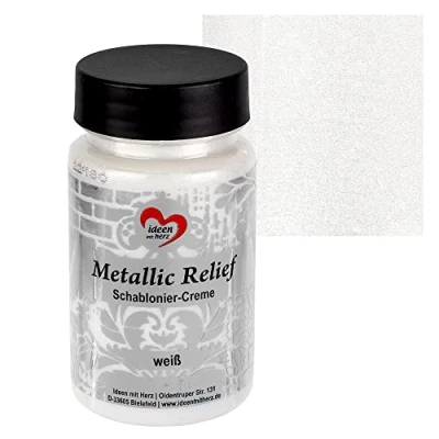 Image de Ideen mit Herz pochoir Crème métallisée à relief Pâte structure fine Peinture pour 90 ml base d&#039;eau (blanc)