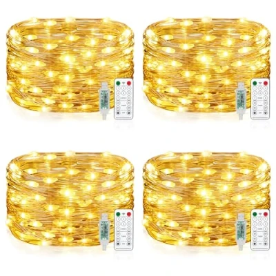 Image de Vacoulery Guirlande Lumineuse, Lot de 4 USB Fairy Lights 10M 100 LED 8 Modes Minuteur Etanche Lumière avec Télécommande pour Chambre Mariage Soirée Jardin